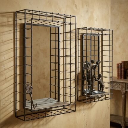 Wire Grid Wall Shelf Set with mirrored backing
