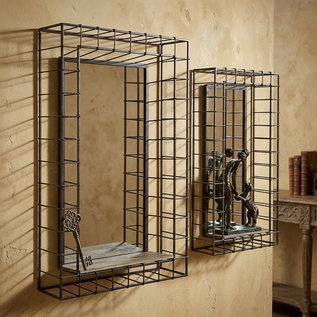 wire-grid-wall-shelf-set Wire Grid Wall Shelf Set with mirrored backing