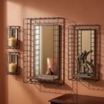 Wire Grid Wall Shelf Set with natural wood shelves