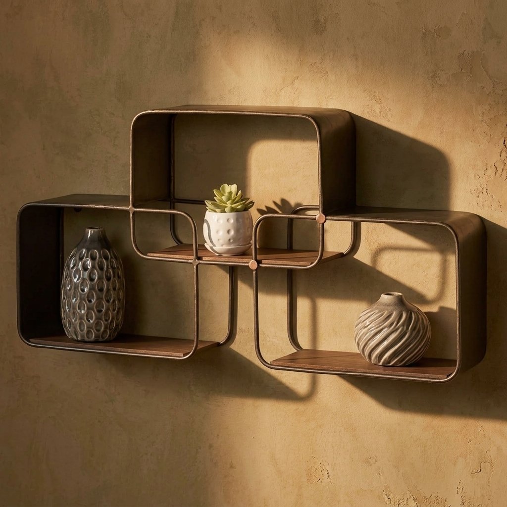 brandon-wall-shelf Brandon Wall Shelf with interlocking metal design