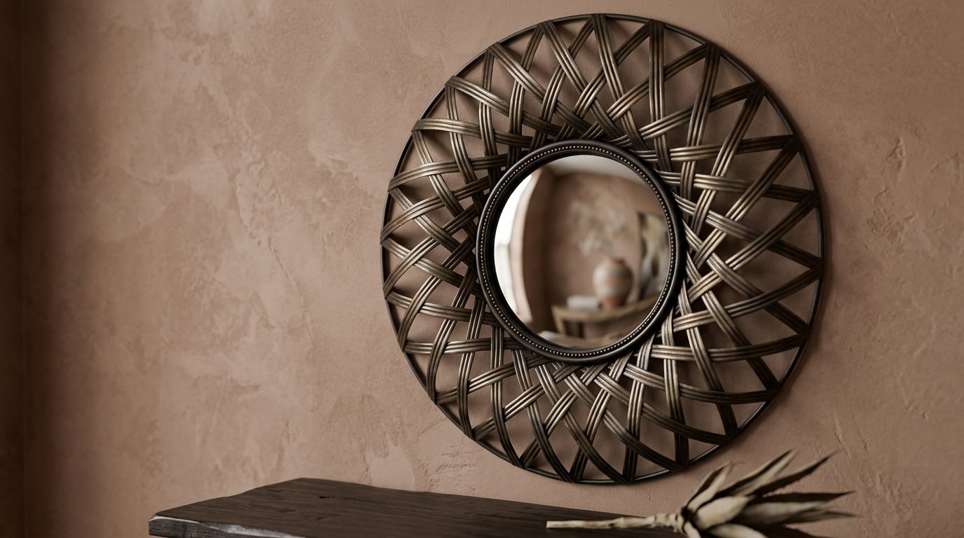 stark-mirrored-wall-art-convex-mirror Stark Mirrored Wall Art featuring abstract woven metal design