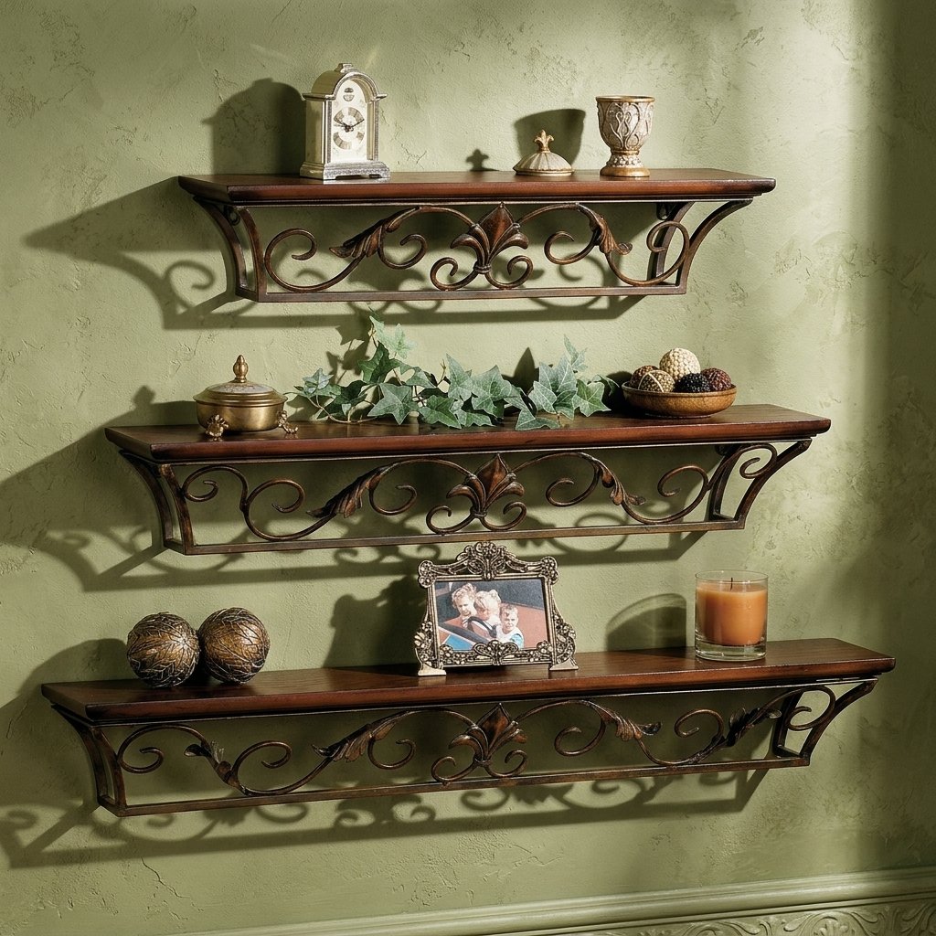 dagian-wall-shelves Dagian Wall Shelves with burnished copper finish