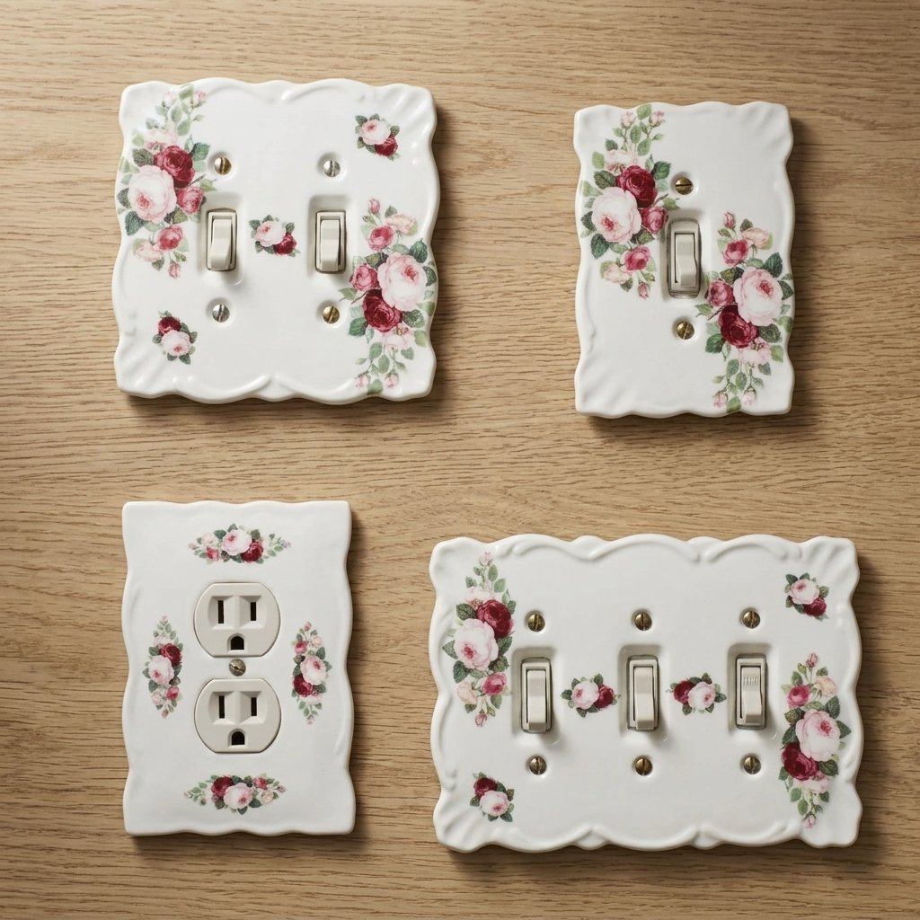 june-rose-floral-switchplates June Rose Floral Switchplates with white porcelain finish