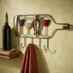 Wine and Corkscrew Wall Hook Rack in golden bronze finish