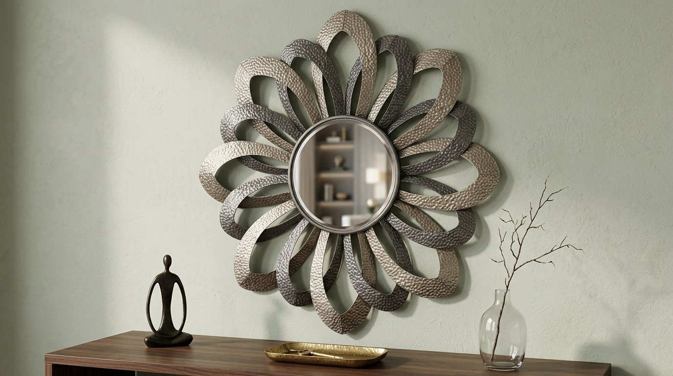 lunar-unmasking-round-wall-mirror-textured-loops Lunar Unmasking Round Wall Mirror featuring beveled glass